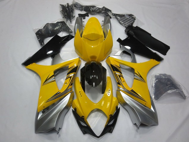 2007-2008 Yellow Silver GSXR 1000 Motorcycle Fairings