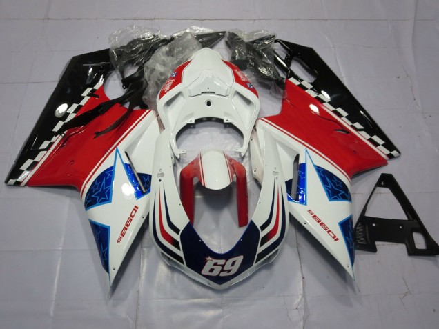 2007-2014 69 White and Red Ducati 848 1098 1198 Motorcycle Fairings