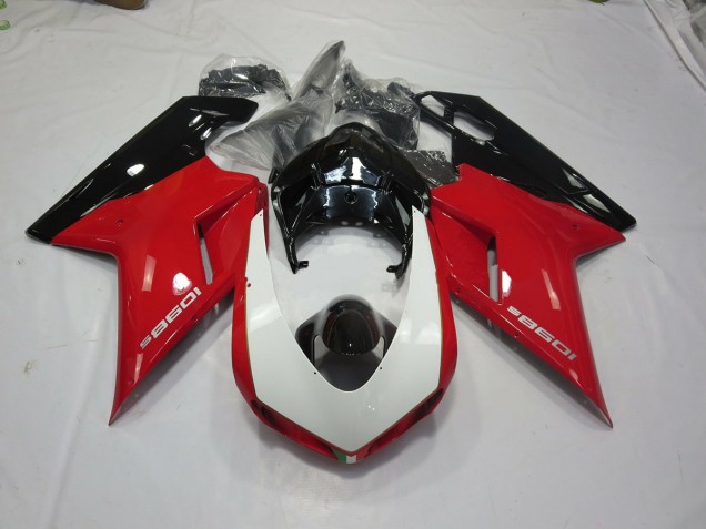 2007-2014 Black Red and White Ducati 848 1098 1198 Motorcycle Fairings