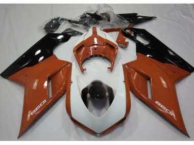 2007-2014 Gloss Orange & White Ducati 848 1098 1198 Motorcycle Fairings