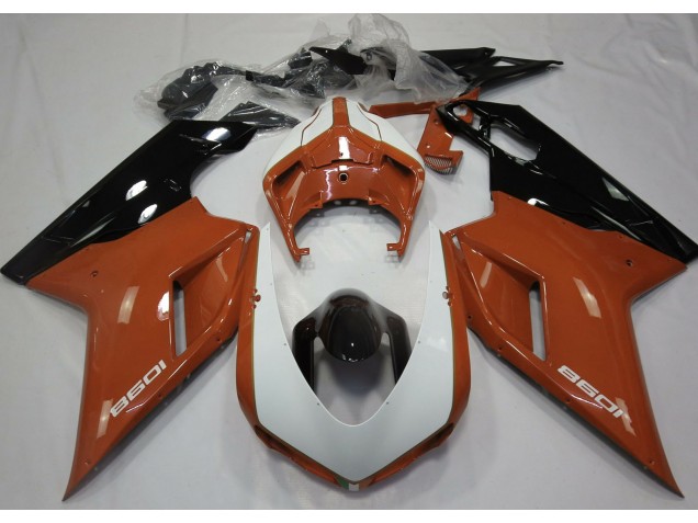 2007-2014 Gloss Orange & White Ducati 848 1098 1198 Motorcycle Fairings