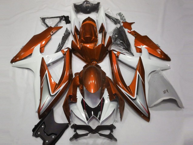 2008-2010 Gloss Orange and White GSXR 600-750 Motorcycle Fairings