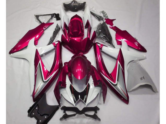 2008-2010 Gloss Red and White GSXR 600-750 Motorcycle Fairings
