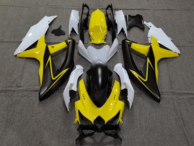 2008-2010 Gloss Yellow and White GSXR 600-750 Motorcycle Fairings
