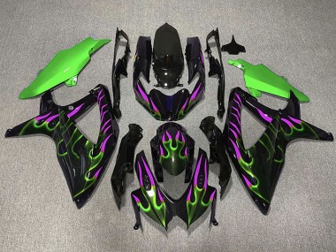 2008-2010 Green and Magenta Flame GSXR 600-750 Motorcycle Fairings