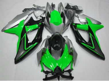 2008-2010 Green and Silver GSXR 600-750 Motorcycle Fairings