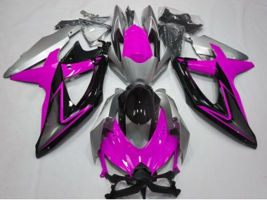 2008-2010 Pink and Silver GSXR 600-750 Motorcycle Fairings
