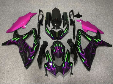 2008-2010 Purple and Green Flame GSXR 600-750 Motorcycle Fairings