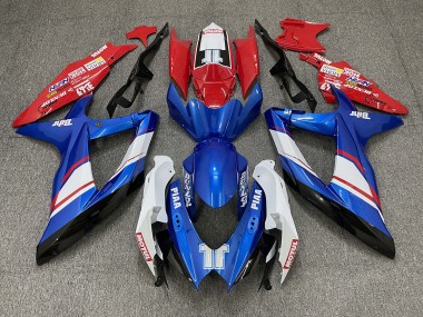 2008-2010 Red Blue and White Gloss Custom Style GSXR 600-750 Motorcycle Fairings