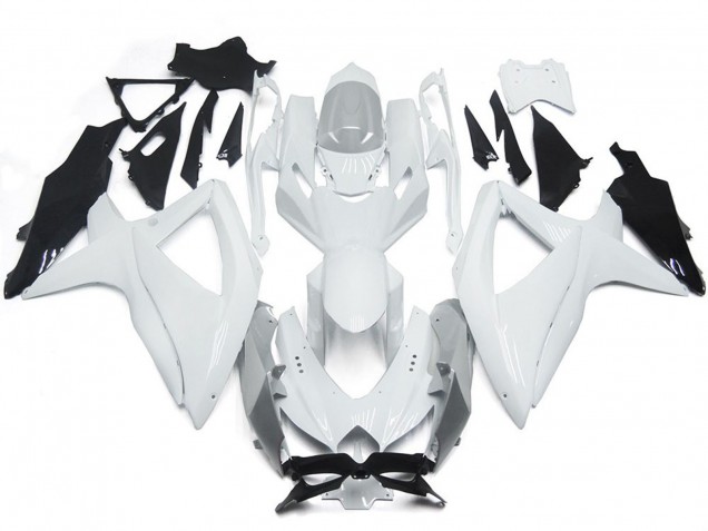 2008-2010 Shining Gloss White With Silver GSXR 600-750 Motorcycle Fairings