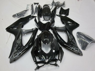 2008-2010 Silver and Black GSXR 600-750 Motorcycle Fairings