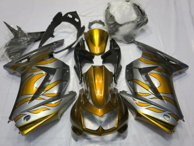 2008-2012 Gold and Silver Flame Ninja 250 Motorcycle Fairings