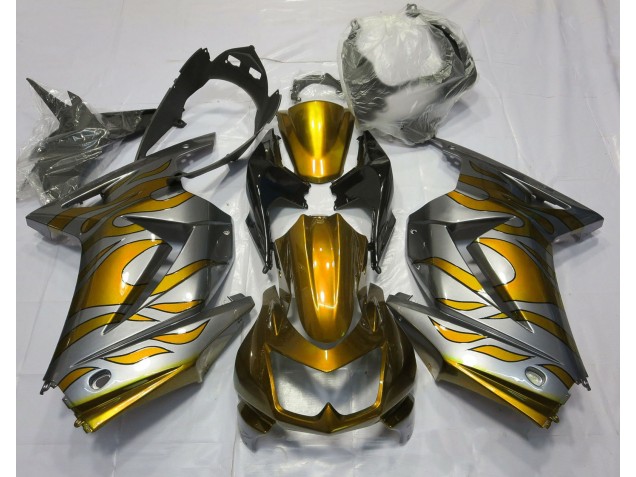 2008-2012 Gold and Silver Flame Ninja 250 Motorcycle Fairings