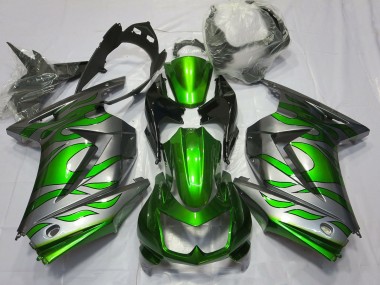 2008-2012 Green and Silver Flame Ninja 250 Motorcycle Fairings