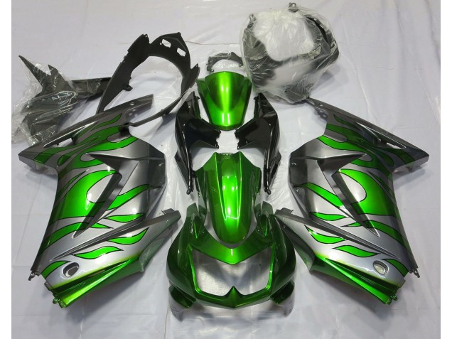2008-2012 Green and Silver Flame Ninja 250 Motorcycle Fairings
