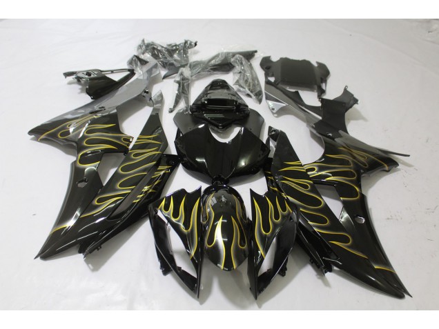 2008-2016 Gloss Black & Flame R6 Motorcycle Fairings