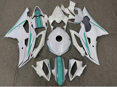 2008-2016 Gloss White and Teal R6 Motorcycle Fairings