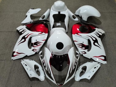 2008-2020 Gloss White & Red Flame GSXR 1300 Hayabusa Motorcycle Fairings
