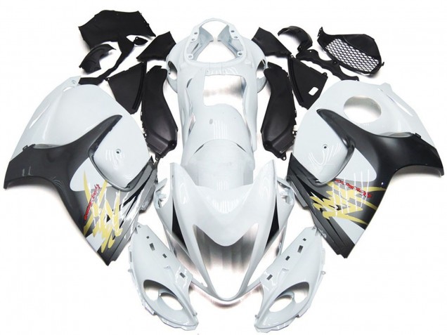 2008-2020 Gloss White with Silver Style GSXR 1300 Hayabusa Motorcycle Fairings