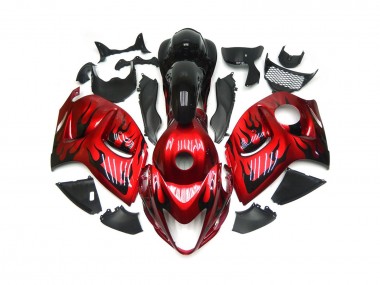 2008-2020 Vibrant Red with Black Flames GSXR 1300 Hayabusa Motorcycle Fairings