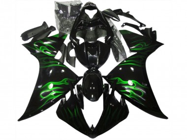 2009-2011 Black & Green Flame R1 Motorcycle Fairings