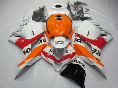 2009-2012 White Red and Orange Repsol CBR600RR Motorcycle Fairings