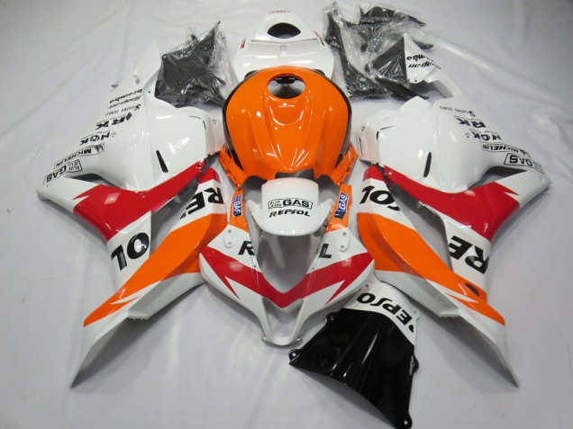 2009-2012 White Red and Orange Repsol CBR600RR Motorcycle Fairings