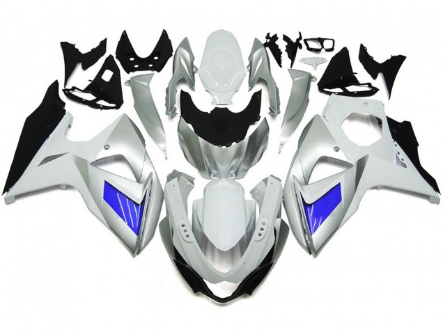 2009-2016 Custom Silver and White with Black GSXR 1000 Motorcycle Fairings