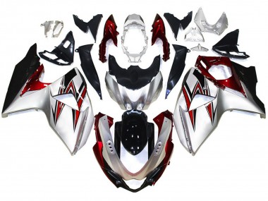 2009-2016 Silver with Red Hints GSXR 1000 Motorcycle Fairings