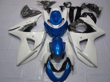 2009-2016 White and Blue GSXR 1000 Motorcycle Fairings