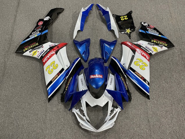 2011-2024 22 Rockstar White and Blue GSXR 600-750 Motorcycle Fairings