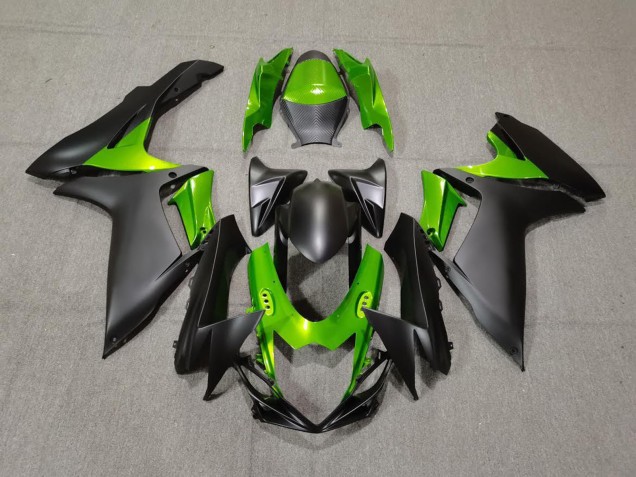 2011-2024 Matte Black and Green GSXR 600-750 Motorcycle Fairings