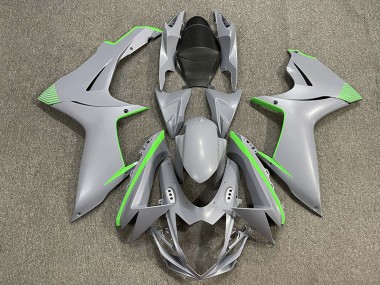 2011-2024 Matte Nardo Grey & Green Accents GSXR 600-750 Motorcycle Fairings