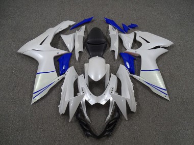 2011-2024 Pearl White and Dark Blue GSXR 600-750 Motorcycle Fairings