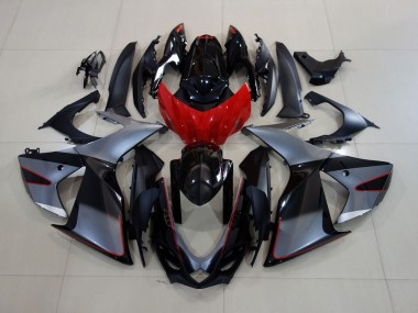 2011-2024 Shiny Grey / Black with Red GSXR 600-750 Motorcycle Fairings