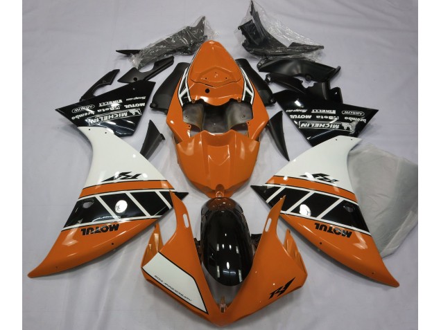 2012-2014 Gloss Orange White and Black R1 Motorcycle Fairings