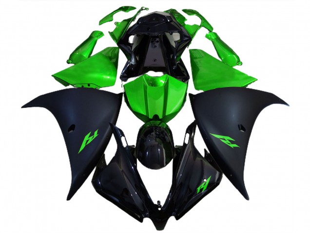 2012-2014 Matte Black and Green R1 Motorcycle Fairings