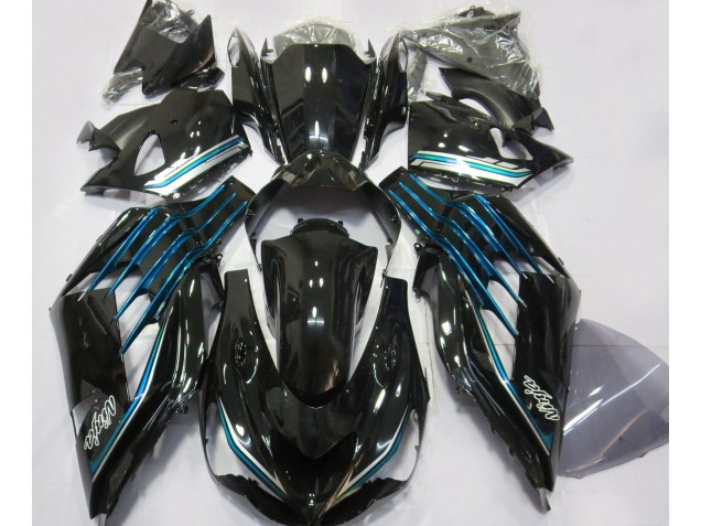 2012-2021 Gloss Black & Light Blue ZX14R Motorcycle Fairings