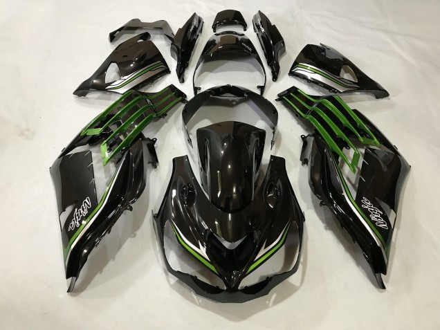 2012-2021 Gloss Black and Slime Green ZX14R Motorcycle Fairings