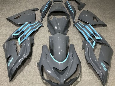 2012-2021 Gloss Grey & Light Blue ZX14R Motorcycle Fairings
