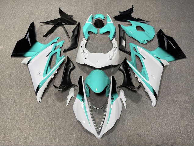 2013-2016 Gloss White and Teal Daytona 675 Motorcycle Fairings