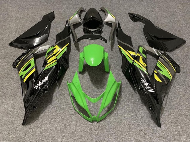 2013-2018 Gloss Black & Green Racing ZX6R Motorcycle Fairings